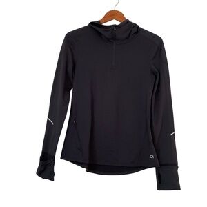 Gap Fit Hoodie Sz S Black 1/4 Zip Pockets Thumb Slits Gym Jogging Training Y2K